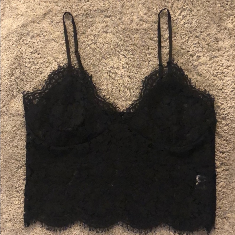 Black lace cami crop tank with adjustable straps
